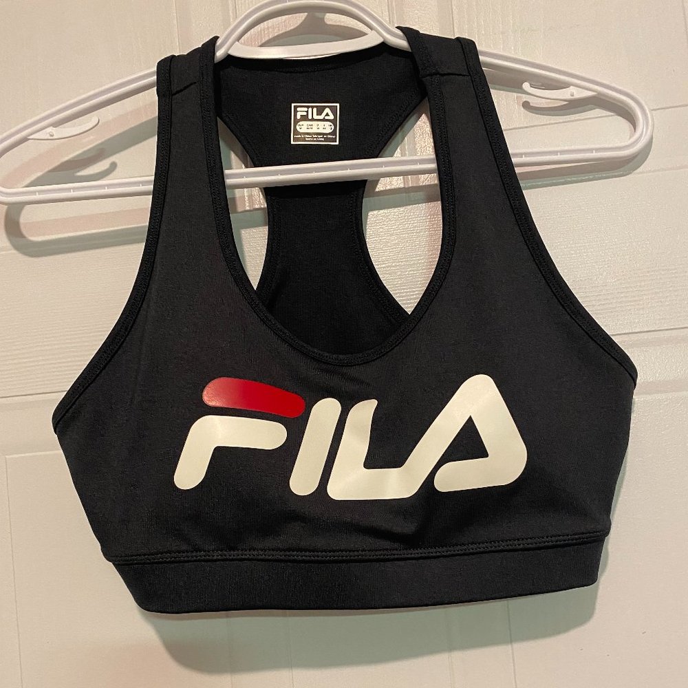 Fila Sports Bra Logo Spell Out Black Women's Size Medium ( A 6 )